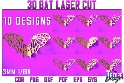 3D Bat Laser Cut Bundle | Halloween Design | Wooden Bat | Halloween Décor | CNC Files SVG The T Store Design 