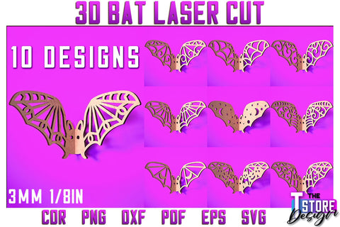 3D Bat Laser Cut Bundle | Halloween Design | Wooden Bat | Halloween Décor | CNC Files SVG The T Store Design 