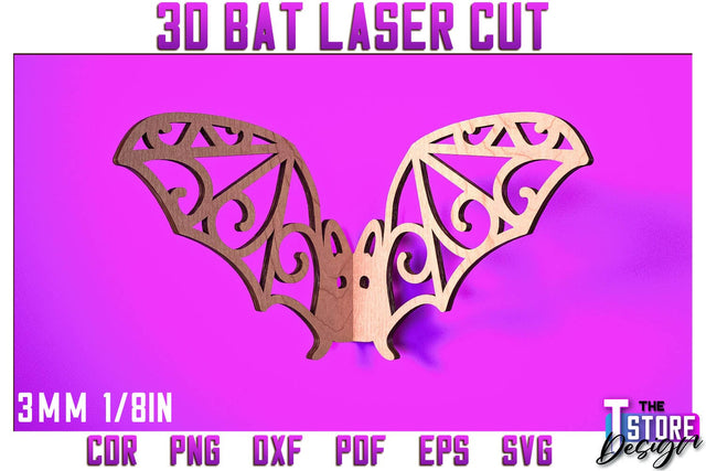 3D Bat Laser Cut | Halloween Design | Wooden Bat | Halloween Décor | CNC File SVG The T Store Design 
