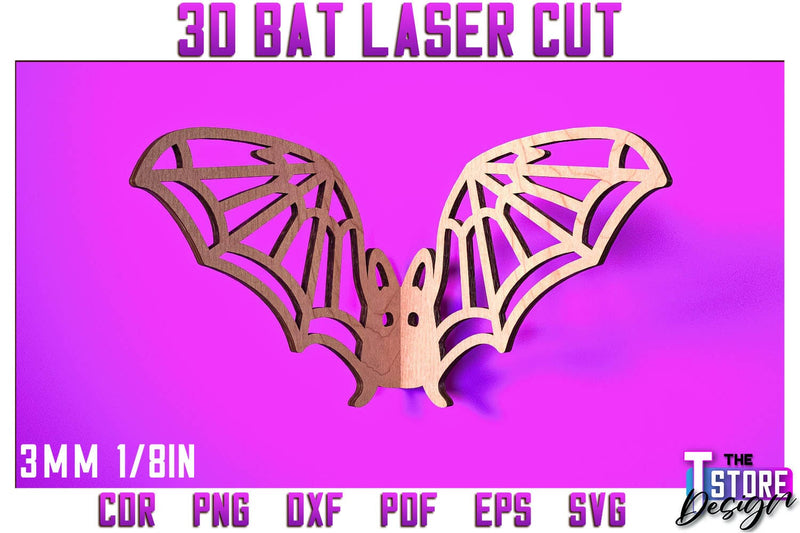 3D Bat Laser Cut | Halloween Design | Wooden Bat | Halloween Décor | CNC File SVG The T Store Design 