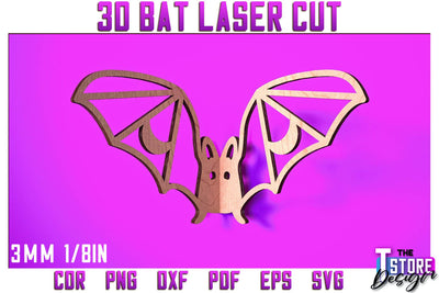 3D Bat Laser Cut | Halloween Design | Wooden Bat | Halloween Décor | CNC File SVG The T Store Design 