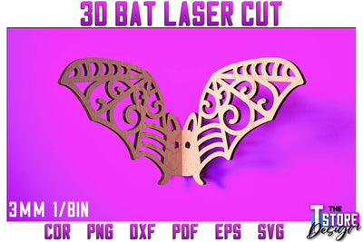 3D Bat Laser Cut | Halloween Design | Wooden Bat | Halloween Décor | CNC File SVG The T Store Design 