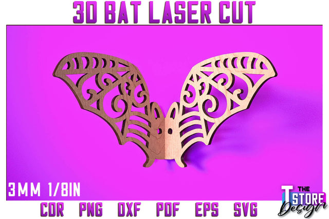 3D Bat Laser Cut | Halloween Design | Wooden Bat | Halloween Décor | CNC File SVG The T Store Design 
