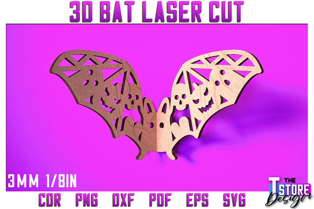 3D Bat Laser Cut | Halloween Design | Wooden Bat | Halloween Décor | CNC File SVG The T Store Design 