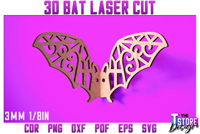 3D Bat Laser Cut | Halloween Design | Wooden Bat | Halloween Décor | CNC File SVG The T Store Design 