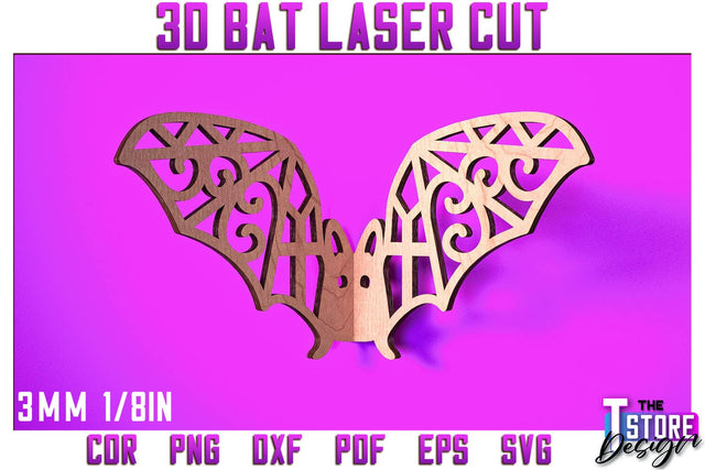 3D Bat Laser Cut | Halloween Design | Wooden Bat | Halloween Décor | CNC File SVG The T Store Design 