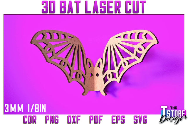 3D Bat Laser Cut | Halloween Design | Wooden Bat | Halloween Décor | CNC File SVG The T Store Design 