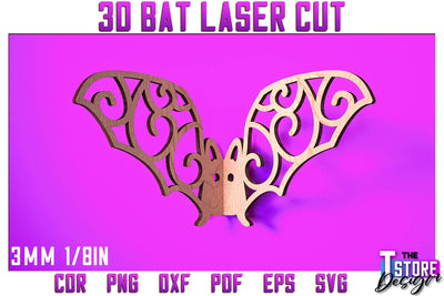 3D Bat Laser Cut | Halloween Design | Wooden Bat | Halloween Décor | CNC File SVG The T Store Design 