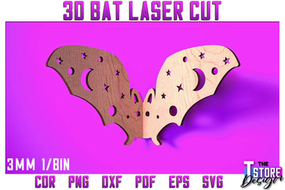3D Bat Laser Cut | Halloween Design | Wooden Bat | Halloween Décor | CNC File SVG The T Store Design 