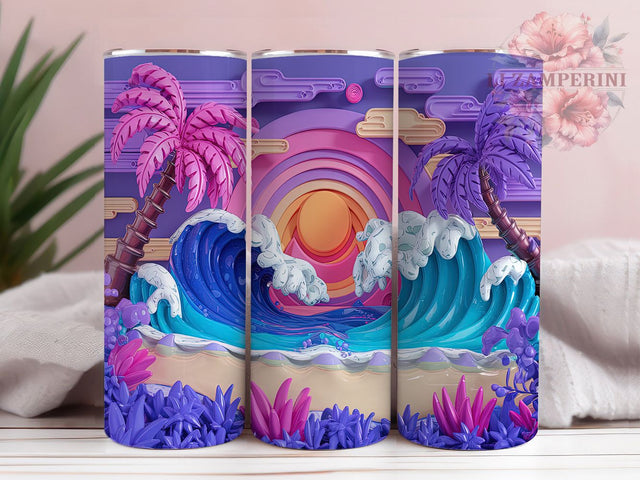 3D Beach Ocean Sunset Tumbler Wrap, Ocean Sunset Wrap, Quilling Tumbler Design, 20oz Sublimation Wrap, Tropical Beach Cup, Coastal Trees Tumbler, Artistic Ocean Design Sublimation Li Zamperini 