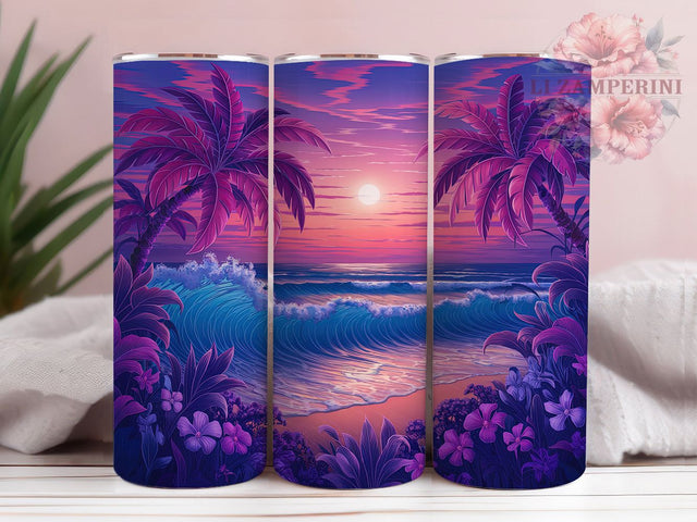 3D Beach Ocean Sunset Tumbler Wrap, Ocean Sunset Wrap, Quilling Tumbler Design, 20oz Sublimation Wrap, Tropical Beach Cup, Coastal Trees Tumbler, Artistic Ocean Design Sublimation Li Zamperini 