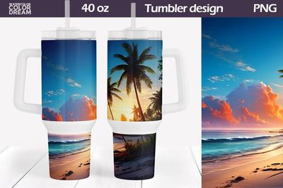 3D Beach Tumbler 40 Oz | Tropical Beach 40 OZ Tumbler Sublimation WatercolorColorDream 