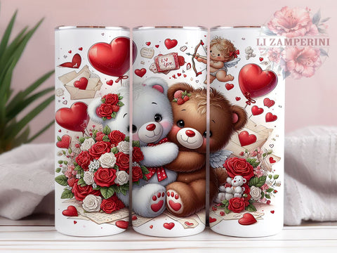 3D Bear Couple Tumbler Wrap, Valentine's Day Sublimation Design, 20oz Tumbler Art, Digital Download Tumbler, Cute Bear Gift, Love Tumbler Wrap, Romantic Bear Design Sublimation Li Zamperini 