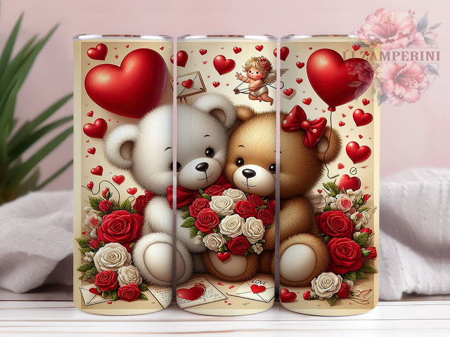 3D Bear Couple Tumbler Wrap, Valentine's Day Sublimation Design, 20oz Tumbler Art, Digital Download Tumbler, Cute Bear Gift, Love Tumbler Wrap, Romantic Bear Design Sublimation Li Zamperini 