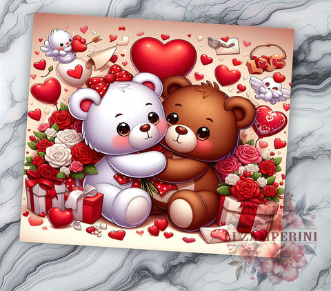3D Bear Couple Tumbler Wrap, Valentine's Day Sublimation Design, 20oz Tumbler Art, Digital Download Tumbler, Cute Bear Gift, Love Tumbler Wrap, Romantic Bear Design Sublimation Li Zamperini 