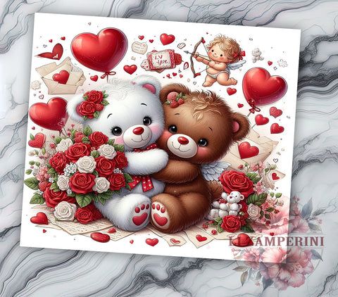 3D Bear Couple Tumbler Wrap, Valentine's Day Sublimation Design, 20oz Tumbler Art, Digital Download Tumbler, Cute Bear Gift, Love Tumbler Wrap, Romantic Bear Design Sublimation Li Zamperini 