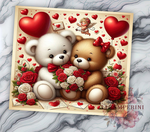 3D Bear Couple Tumbler Wrap, Valentine's Day Sublimation Design, 20oz Tumbler Art, Digital Download Tumbler, Cute Bear Gift, Love Tumbler Wrap, Romantic Bear Design Sublimation Li Zamperini 
