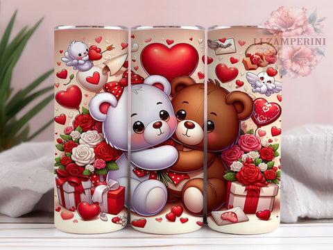 3D Bear Couple Tumbler Wrap, Valentine's Day Sublimation Design, 20oz Tumbler Art, Digital Download Tumbler, Cute Bear Gift, Love Tumbler Wrap, Romantic Bear Design Sublimation Li Zamperini 