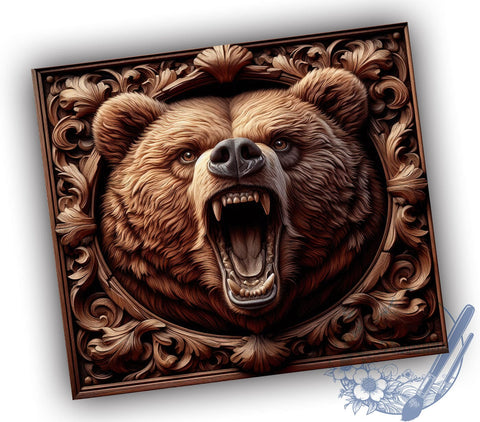 3D Bear Tooled Leather 20oz Skinny Tumbler, Bear Tumbler Png, Straight & Tapered Tumbler Wrap, Instant Digital Download Sublimation ToriDesigns 