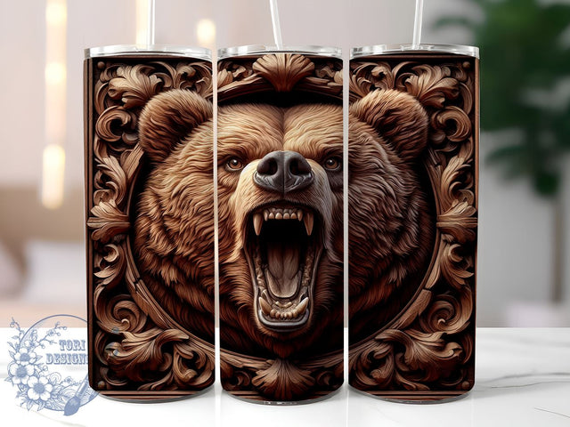 3D Bear Tooled Leather 20oz Skinny Tumbler, Bear Tumbler Png, Straight & Tapered Tumbler Wrap, Instant Digital Download Sublimation ToriDesigns 