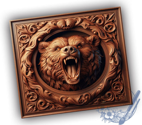 3D Bear Tooled Leather 20oz Skinny Tumbler, Bear Tumbler Png, Straight & Tapered Tumbler Wrap, Instant Digital Download Sublimation ToriDesigns 