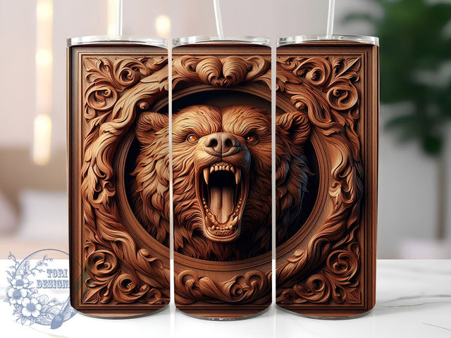 3D Bear Tooled Leather 20oz Skinny Tumbler, Bear Tumbler Png, Straight & Tapered Tumbler Wrap, Instant Digital Download Sublimation ToriDesigns 