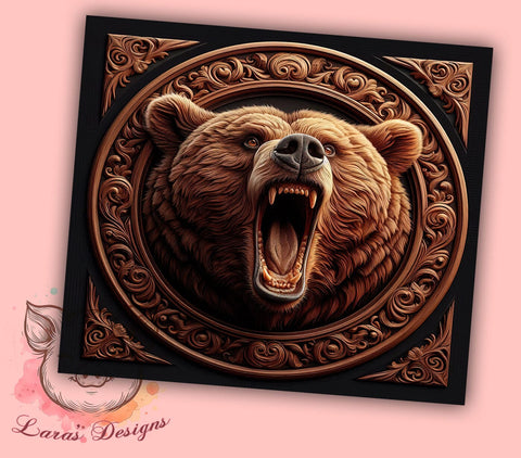 3D Bear Tooled Leather 20oz Tumbler Png, Straight & Tapered Tumbler Png, 3D Bear Tumbler Png, Digital Download PNG Sublimation Lara' s Designs 