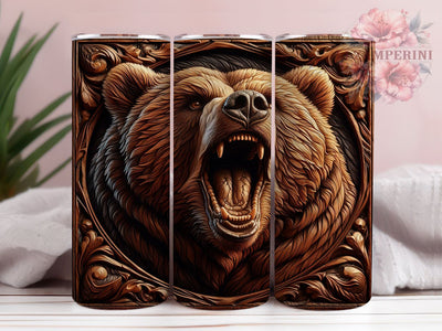 3D Bear Tooled Leather 20oz Tumbler Wrap PNG, 3D Bear Tumbler Png, Straight & Tapered Tumbler Wrap, Instant Digital Download Sublimation Li Zamperini 