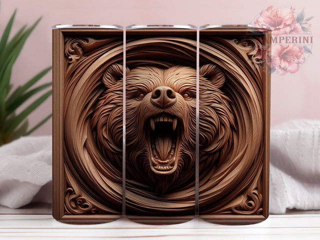 3D Bear Tooled Leather 20oz Tumbler Wrap PNG, 3D Bear Tumbler Png, Straight & Tapered Tumbler Wrap, Instant Digital Download Sublimation Li Zamperini 