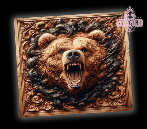 3D Bear Tooled Leather 20oz Tumbler Wrap Sublimation Design, Straight Tapered Tumbler Wrap, 3D Bear Tumbler Png, Instant Digital Download Sublimation SvggirlplusArt 