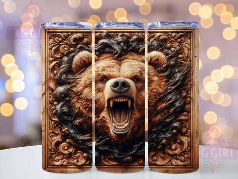 3D Bear Tooled Leather 20oz Tumbler Wrap Sublimation Design, Straight Tapered Tumbler Wrap, 3D Bear Tumbler Png, Instant Digital Download Sublimation SvggirlplusArt 