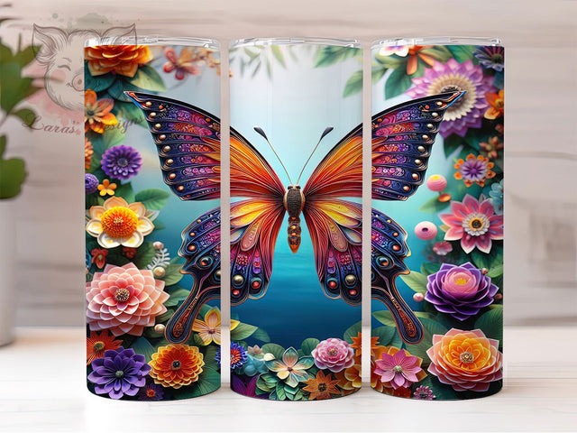 3D Beautiful Vibrant Butterfly Tumbler, Beautiful Butterfly Tumbler, Vibrant Butterfly Wrap, Artistic 3D Wrap, Elegant Butterfly Wrap, Sublimation Design, Trendy Gift Idea Sublimation Lara' s Designs 
