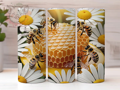 3D Bee Honeycomb Tumbler, Floral Bee Wrap, Cute Honeycomb Cup, 20oz Sublimation Wrap, Adorable Bee Floral Tumbler, Stylish 3D Bee Design Cup, Honeycomb Nature Theme Wrap Sublimation Lara' s Designs 
