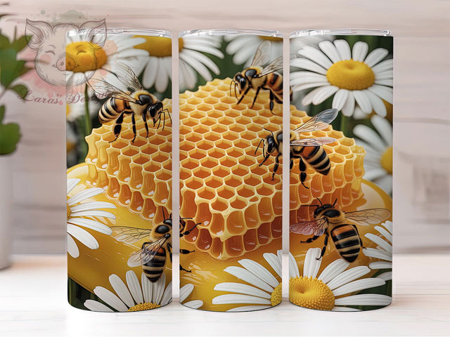3D Bee Honeycomb Tumbler, Floral Bee Wrap, Cute Honeycomb Cup, 20oz Sublimation Wrap, Adorable Bee Floral Tumbler, Stylish 3D Bee Design Cup, Honeycomb Nature Theme Wrap Sublimation Lara' s Designs 