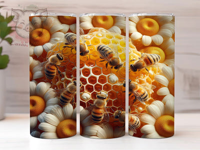 3D Bee Honeycomb Tumbler, Floral Bee Wrap, Cute Honeycomb Cup, 20oz Sublimation Wrap, Adorable Bee Floral Tumbler, Stylish 3D Bee Design Cup, Honeycomb Nature Theme Wrap Sublimation Lara' s Designs 