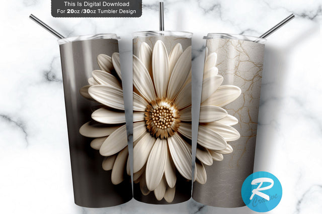 3D Beige Daisy Flower Tumbler Sublimation Regulrcrative 