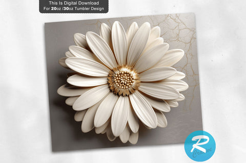 3D Beige Daisy Flower Tumbler Sublimation Regulrcrative 