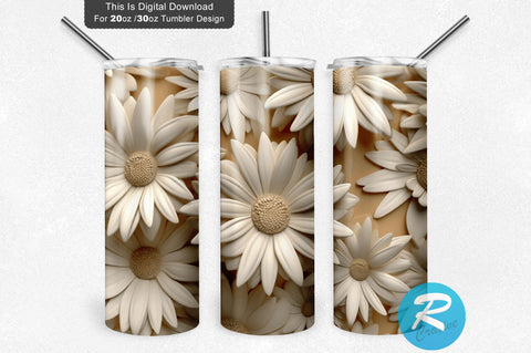 3D Beige Daisy Flower Tumbler Sublimation Regulrcrative 