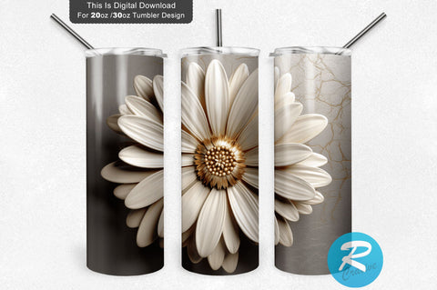 3D Beige Daisy Flower Tumbler Sublimation Regulrcrative 