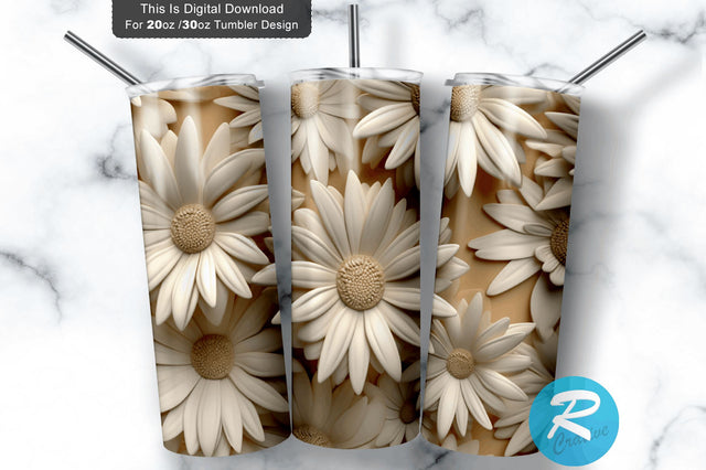 3D Beige Daisy Flowers 20 Oz Tumbler Sublimation Regulrcrative 