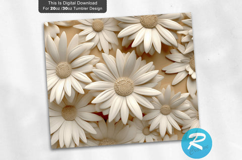 3D Beige Daisy Flowers 20 Oz Tumbler Sublimation Regulrcrative 