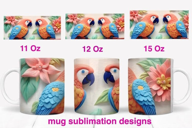 3d birds sublimation mug / 3d flowers, parrot sublimation Sublimation Angelina Semenova 