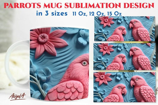 3d birds sublimation mug / pink parrots / 3d effect wrap PNG Sublimation Angelina Semenova 