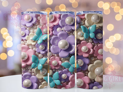 3D Birth Flower Butterfly Tumbler, 3D Butterfly Pattern, Symbolic Floral Design, 20Oz Sublimation Wrap, Elegant Butterfly Art, Romantic Flower Texture, Tumbler Sublimation Sublimation SvggirlplusArt 