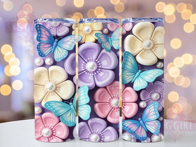 3D Birth Flower Butterfly Tumbler, 3D Butterfly Pattern, Symbolic Floral Design, 20Oz Sublimation Wrap, Elegant Butterfly Art, Romantic Flower Texture, Tumbler Sublimation Sublimation SvggirlplusArt 