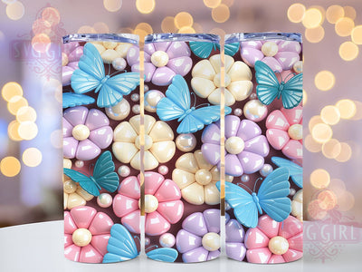 3D Birth Flower Butterfly Tumbler, 3D Butterfly Pattern, Symbolic Floral Design, 20Oz Sublimation Wrap, Elegant Butterfly Art, Romantic Flower Texture, Tumbler Sublimation Sublimation SvggirlplusArt 