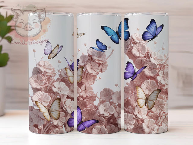 3D Birth Flower Butterfly Tumbler, Birth Flower Tumbler, Whimsical Butterfly Wrap, Elegant Floral Wrap, Personalized Flower Wrap, Sublimation Design, Trendy Gift Idea Sublimation Lara' s Designs 