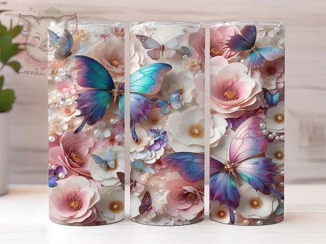 3D Birth Flower Butterfly Tumbler, Birth Flower Tumbler, Whimsical Butterfly Wrap, Elegant Floral Wrap, Personalized Flower Wrap, Sublimation Design, Trendy Gift Idea Sublimation Lara' s Designs 
