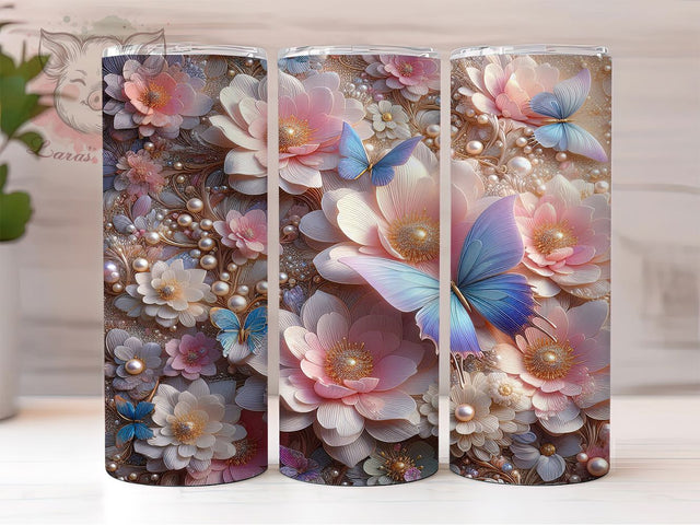 3D Birth Flower Butterfly Tumbler, Birth Flower Tumbler, Whimsical Butterfly Wrap, Elegant Floral Wrap, Personalized Flower Wrap, Sublimation Design, Trendy Gift Idea Sublimation Lara' s Designs 