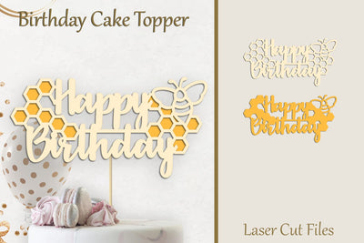 3d Birthday cake topper with honey bee, Birthday decor laser cut SVG AnastasiyaArtDesign 